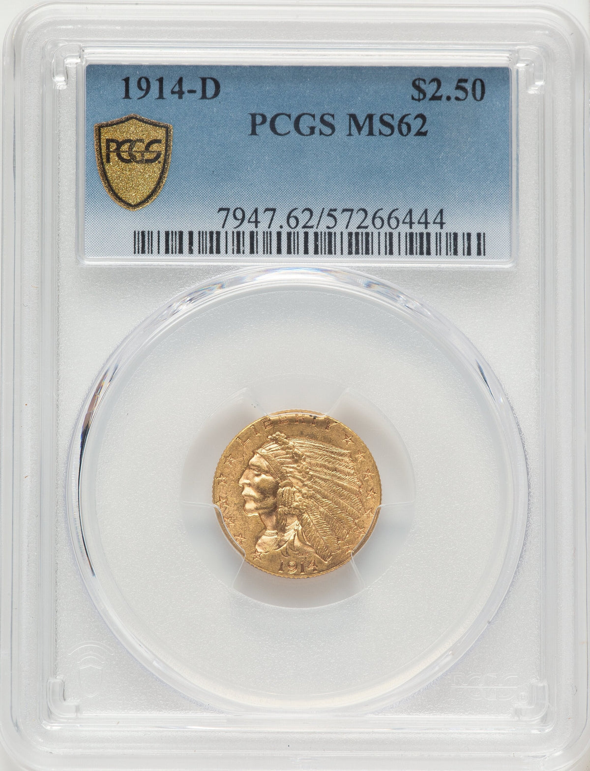 1914-D $2.50 Indian Quarter Eagle PCGS MS62