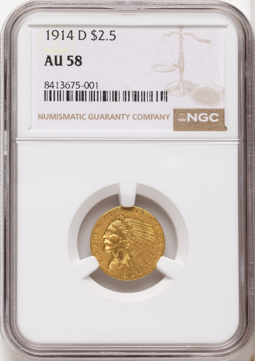1914-D $2.50 Indian Quarter Eagle NGC AU58