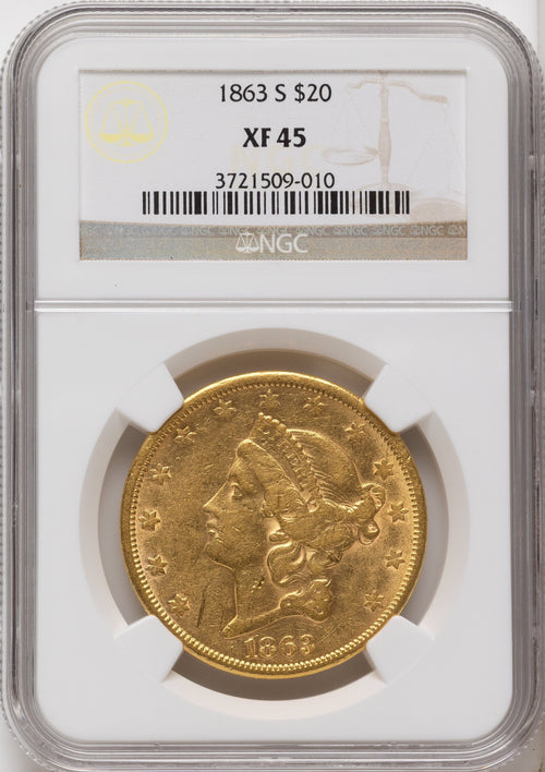 1863-S $20 Liberty Double Eagle NGC XF45