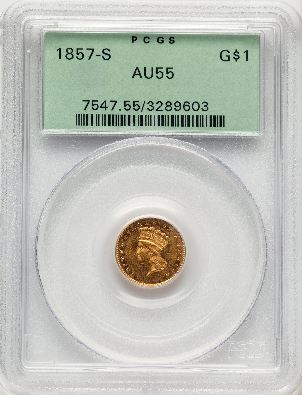 1857-S G$1 Gold Dollar PCGS AU55