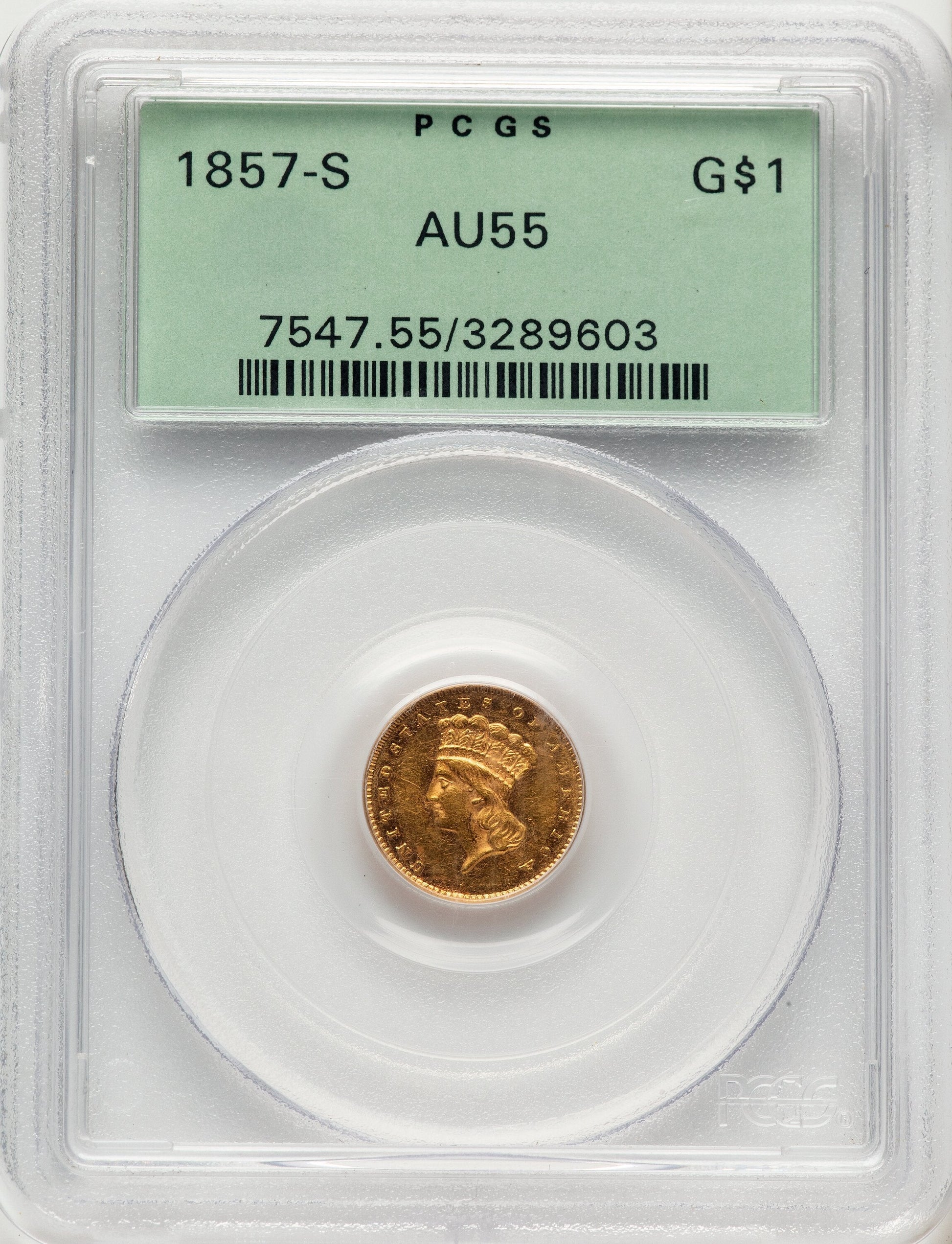 1857-S G$1 Gold Dollar PCGS AU55