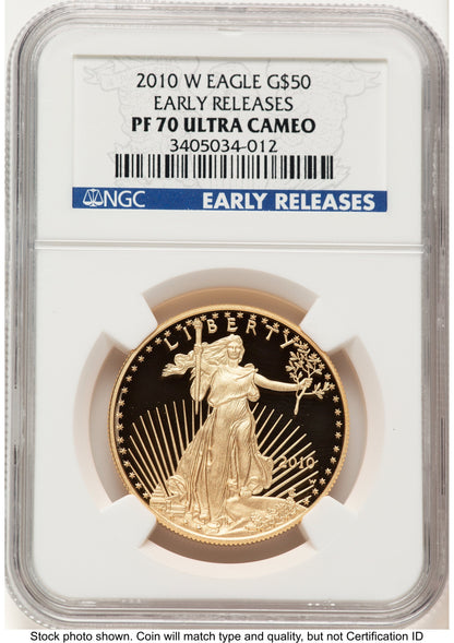 2010-W Proof Gold Eagle 1 oz ER Blue NGC PF70