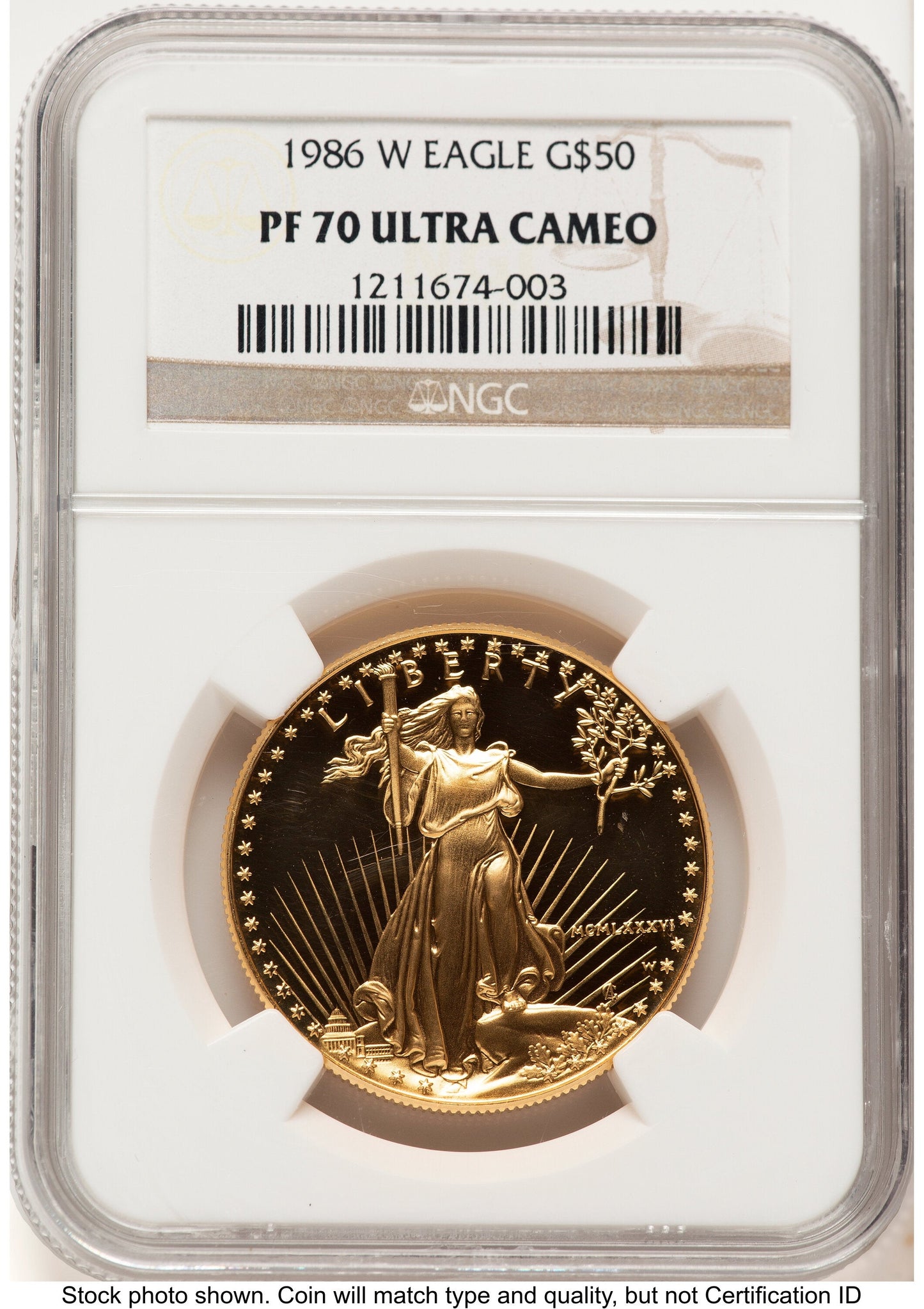 1986-W Proof Gold Eagle 1 oz Brown Label NGC PF70