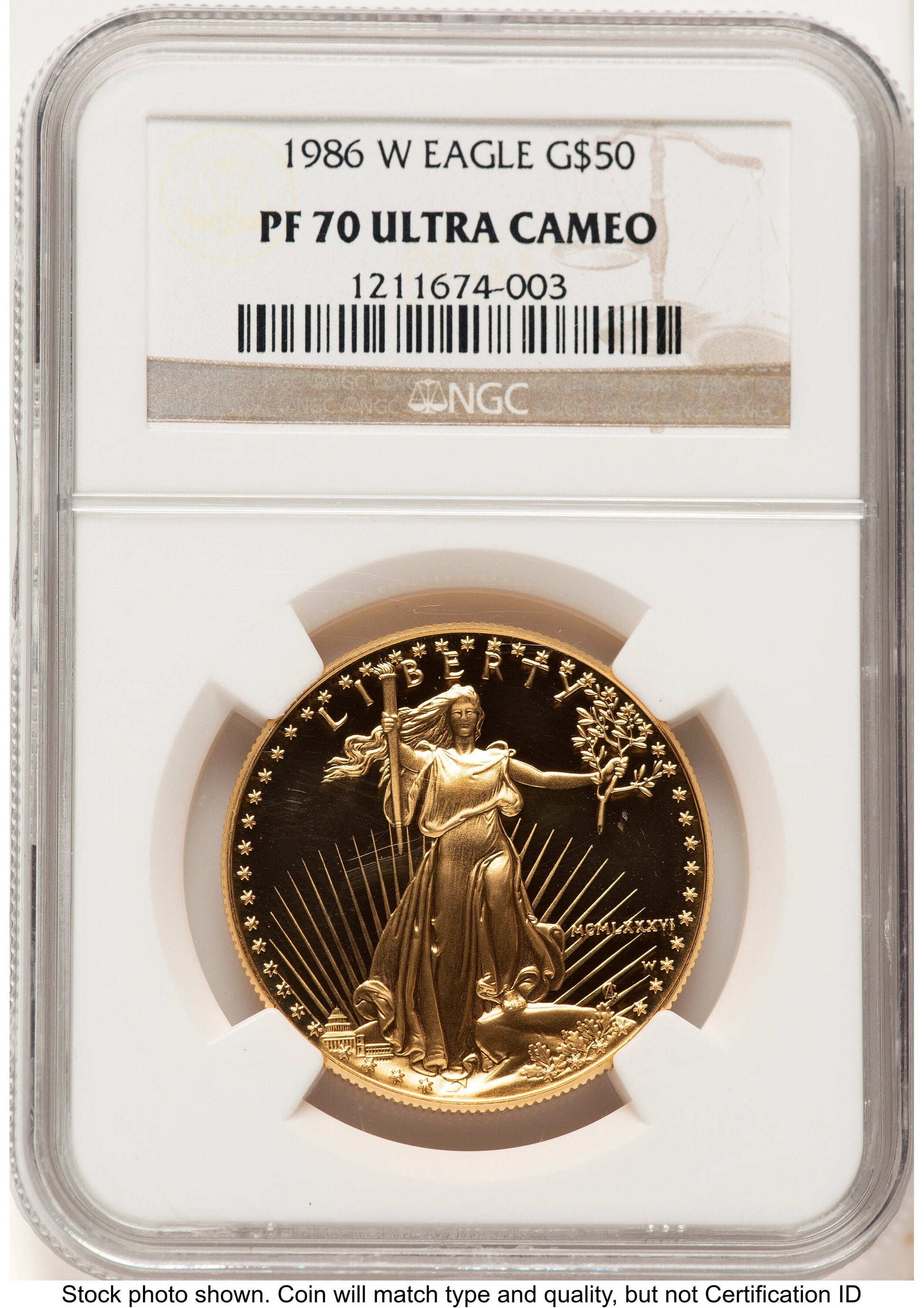 1986-W Proof Gold Eagle 1 oz Brown Label NGC PF70