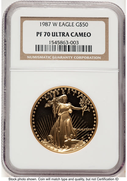1987-W Proof Gold Eagle 1 oz Brown Label NGC PF70