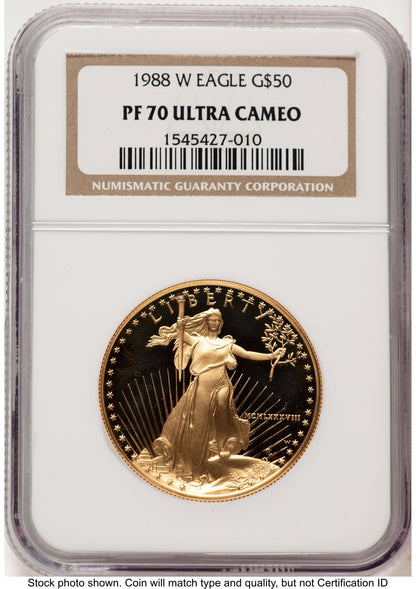 1988-W Proof Gold Eagle 1 oz Brown Label NGC PF70