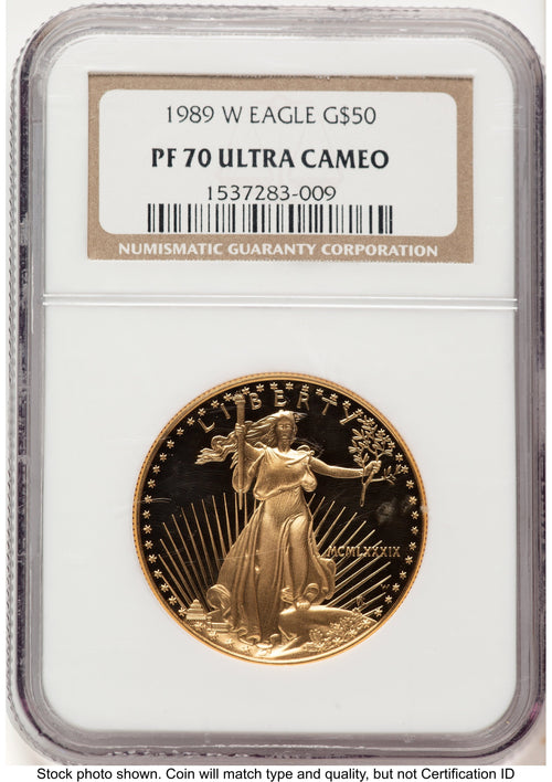 1989-W Proof Gold Eagle 1 oz Brown Label NGC PF70