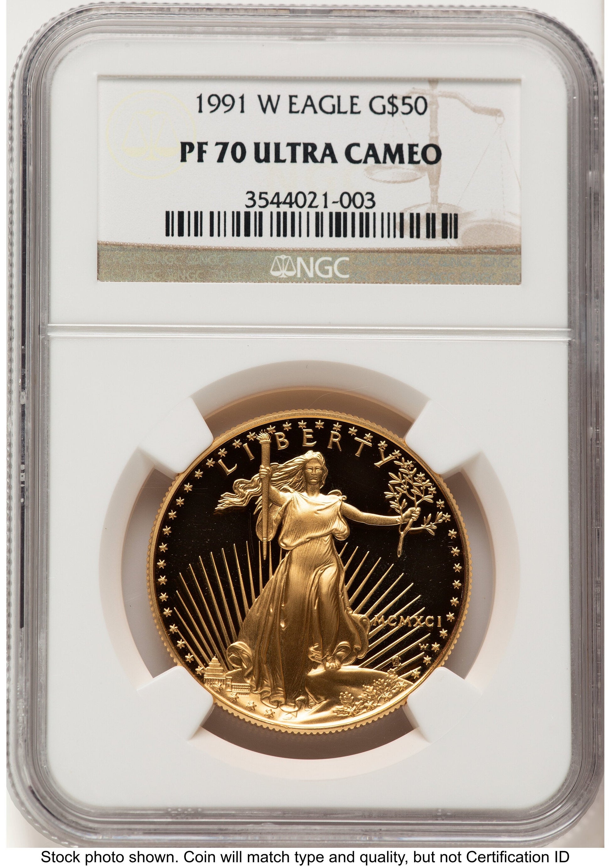 1991-W Proof Gold Eagle 1 oz Brown Label NGC PF70