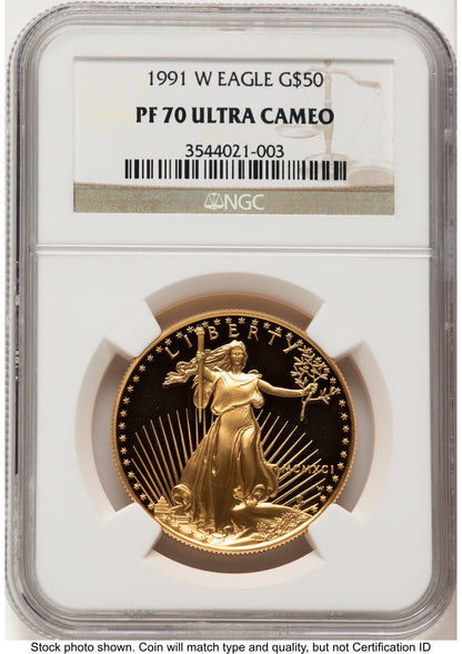 1991-W Proof Gold Eagle 1 oz Brown Label NGC PF70