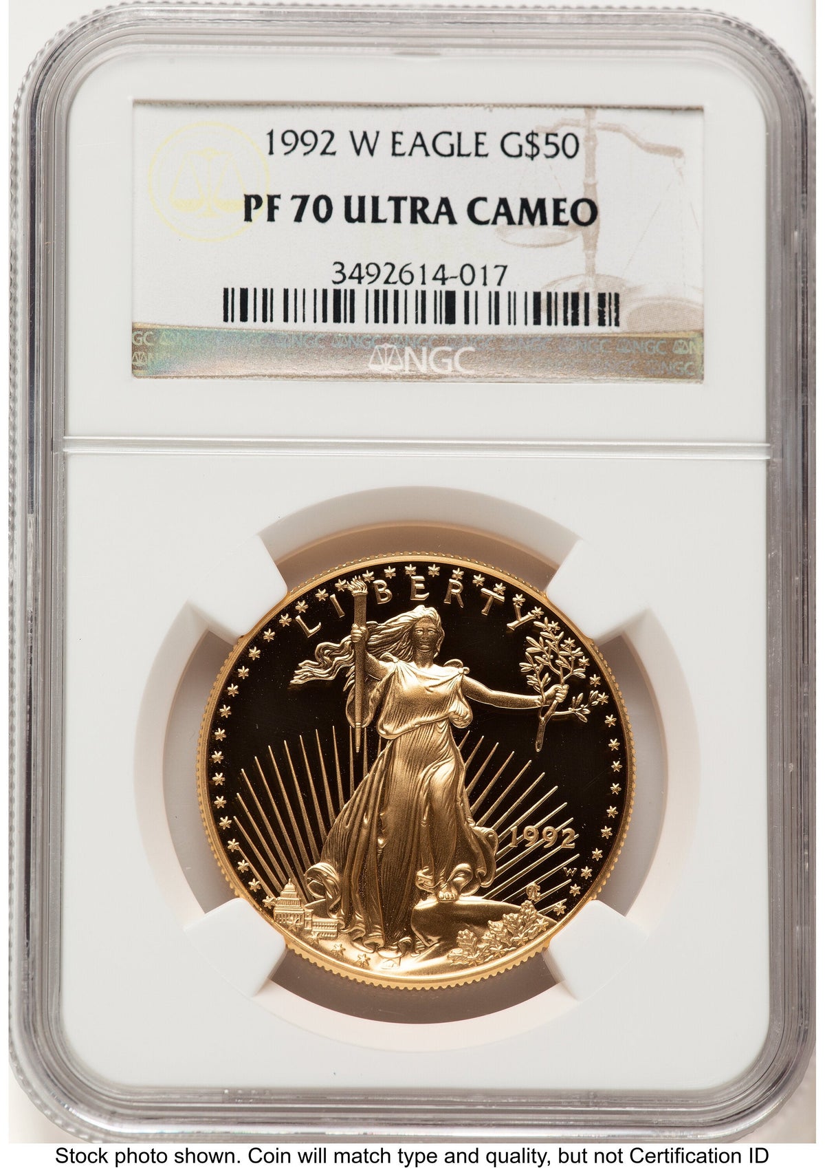 1992-W Proof Gold Eagle 1 oz Brown Label NGC PF70