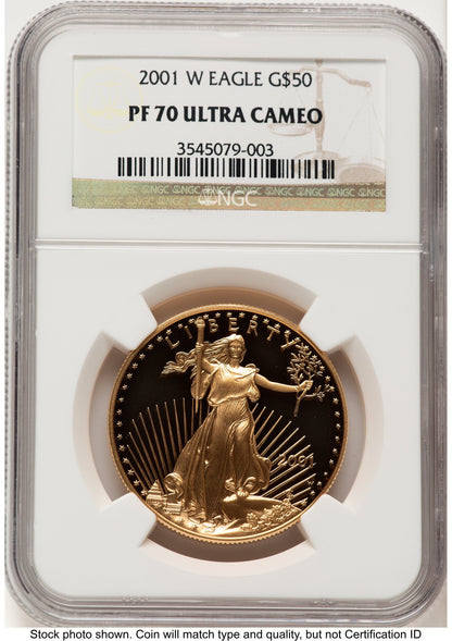 2001-W Proof Gold Eagle 1 oz Brown Label NGC PF70