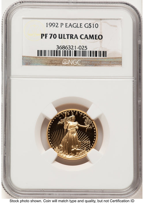 1992-P Proof Gold Eagle 1/4 oz Brown Label NGC PF70