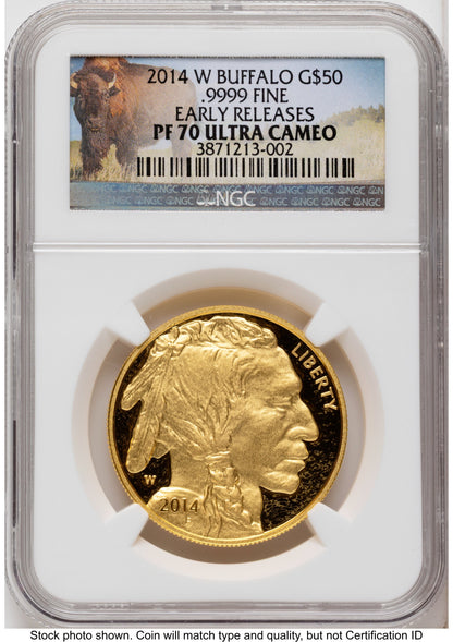 2014-W Proof Gold Buffalo 1 oz ER Bison Label NGC PF70