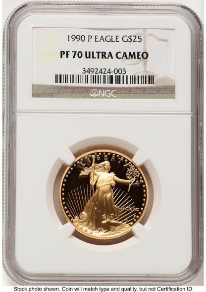 1990-P Proof Gold Eagle 1/2 oz Brown Label NGC PF70