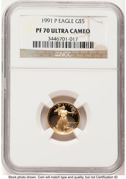 1991-P Proof Gold Eagle 1/10 oz Brown Label NGC PF70