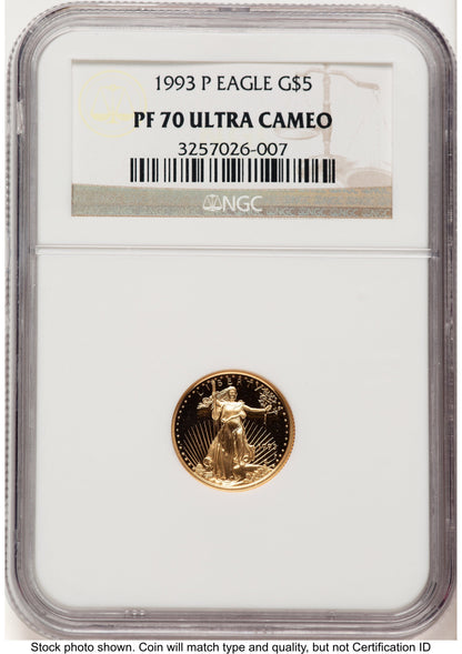 1993-P Proof Gold Eagle 1/10 oz Brown Label NGC PF70