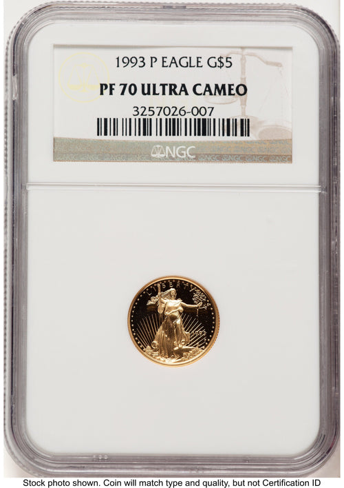 1993-P Proof Gold Eagle 1/10 oz Brown Label NGC PF70