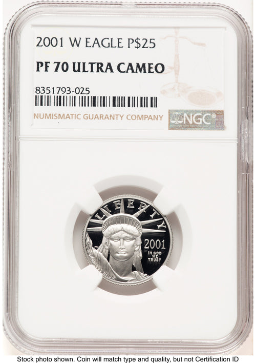 2001-W Proof Platinum Eagle 1/4 oz Brown Label NGC PF70