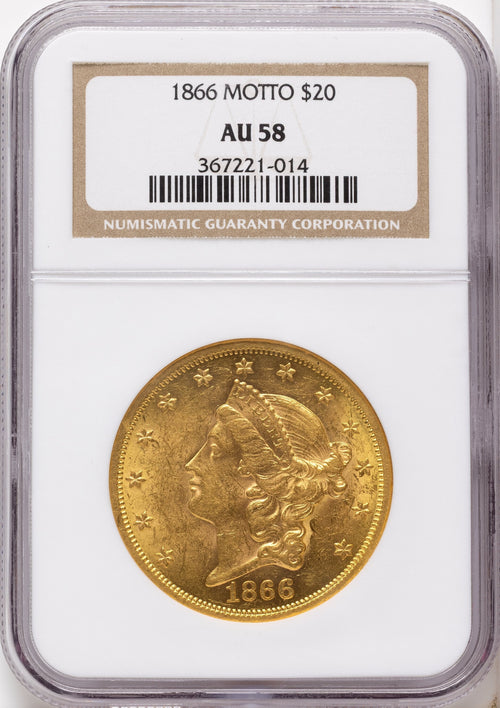 1866 $20 Liberty Double Eagle NGC AU58