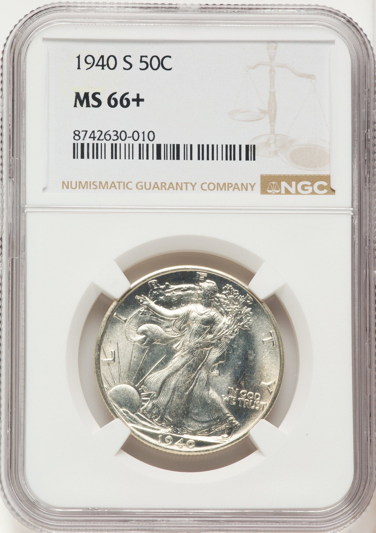 1940-S 50C Walking Liberty Half Dollar NGC MS66+