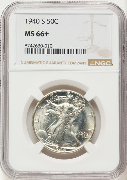1940-S 50C Walking Liberty Half Dollar NGC MS66+