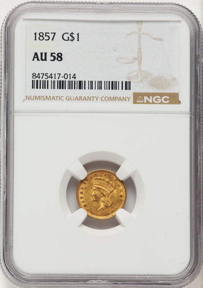 1857 G$1 Gold Dollar NGC AU58