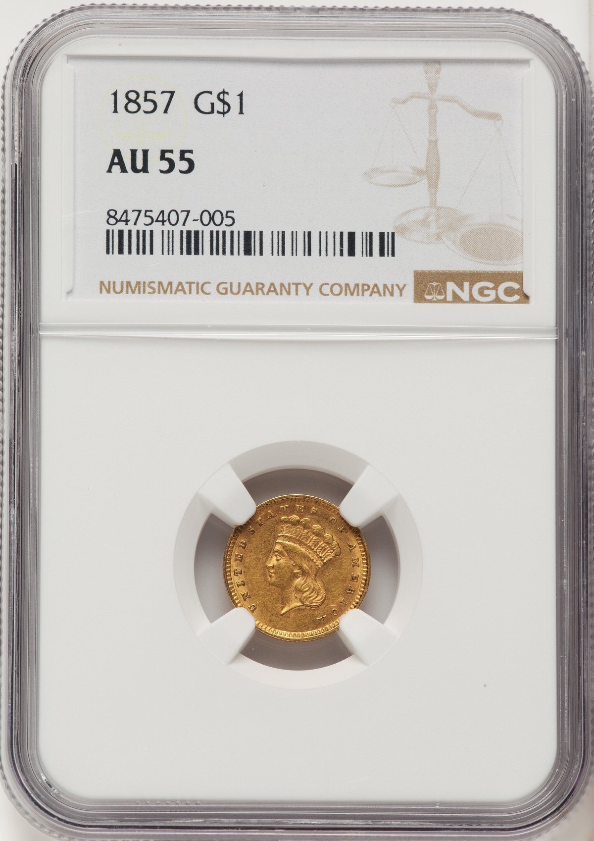 1857 G$1 Gold Dollar NGC AU55