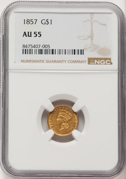 1857 G$1 Gold Dollar NGC AU55