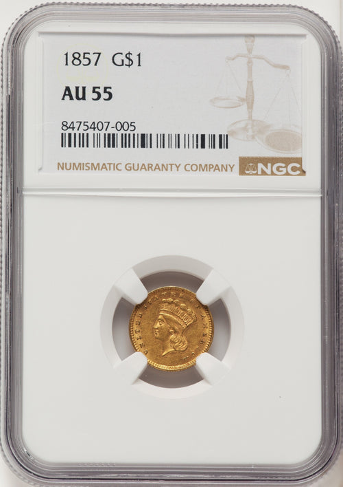 1857 G$1 Gold Dollar NGC AU55