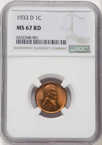 1933-D 1C RD Lincoln Cent NGC MS67