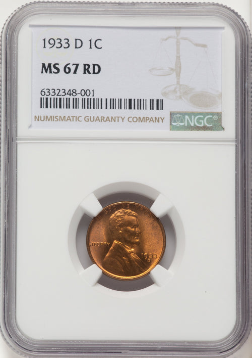 1933-D 1C RD Lincoln Cent NGC MS67