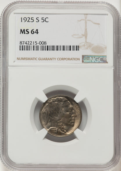1925-S 5C Buffalo Nickel NGC MS64