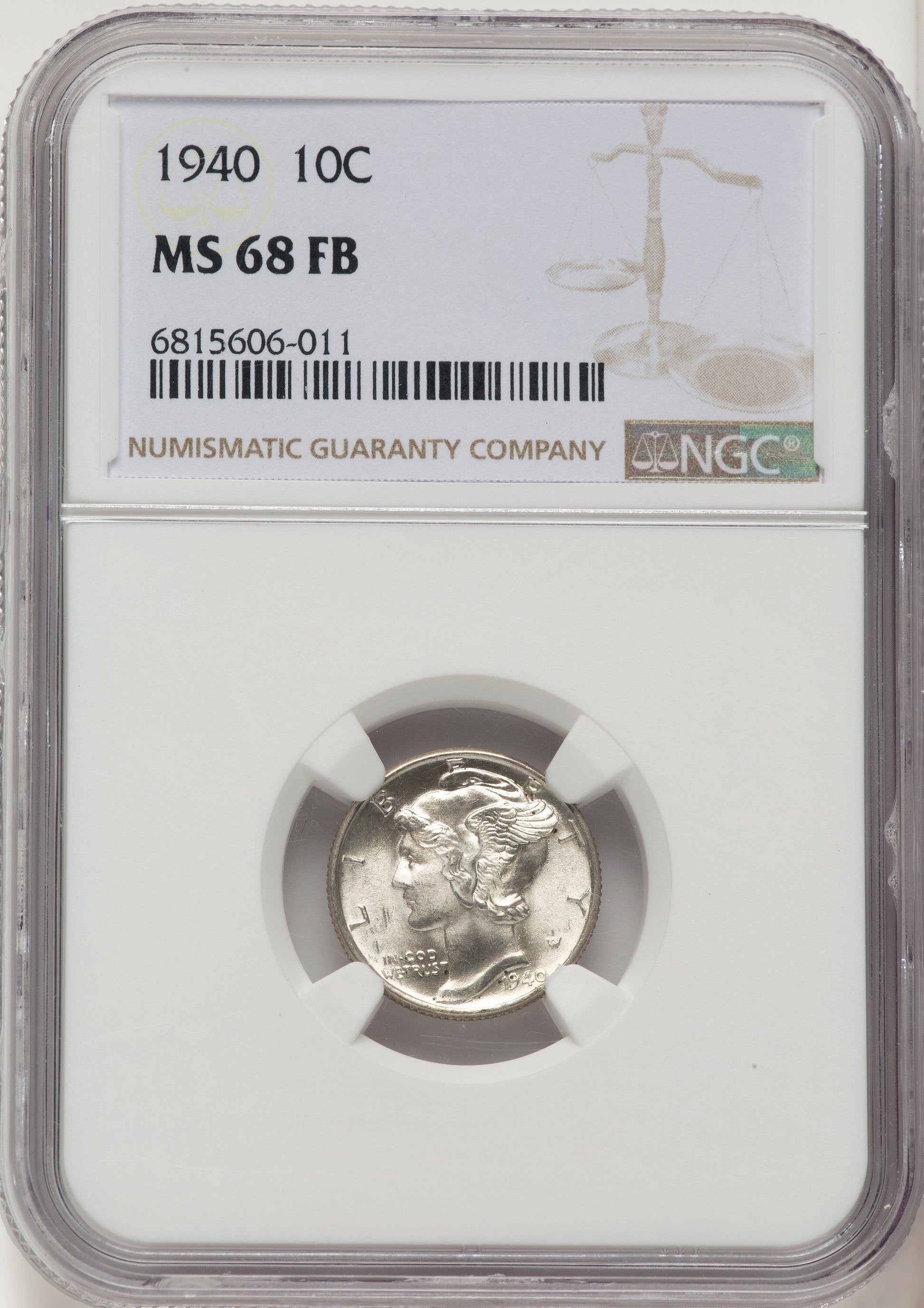 1940 10C FB Mercury Dime NGC MS68