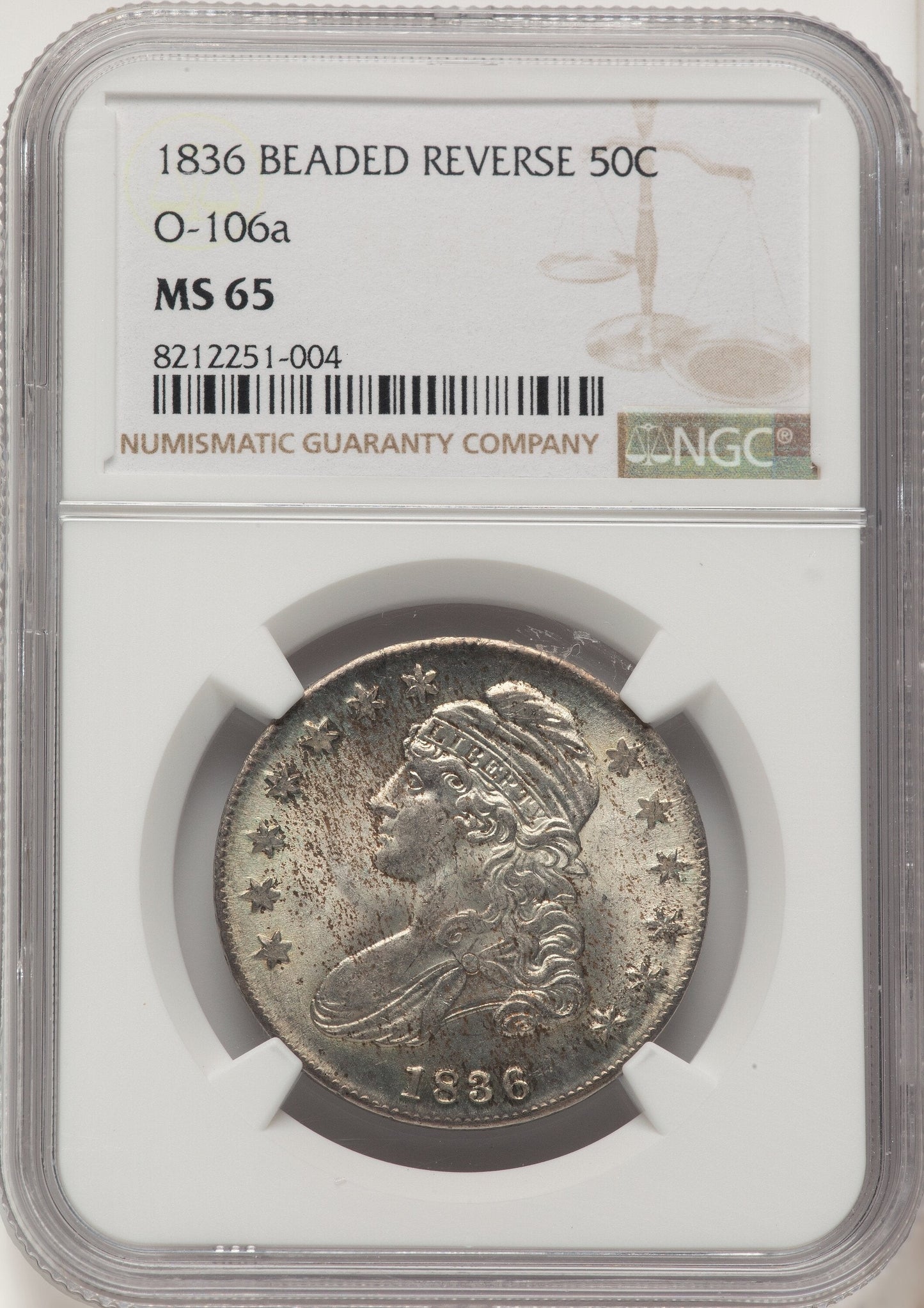 1836 50C O-106a Bust Half Dollar NGC MS65