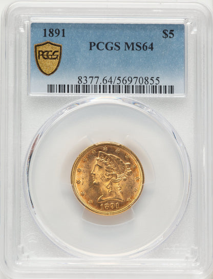 1891 $5 Liberty Half Eagle PCGS MS64