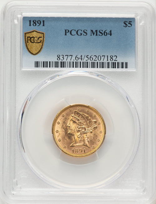 1891 $5 Liberty Half Eagle PCGS MS64