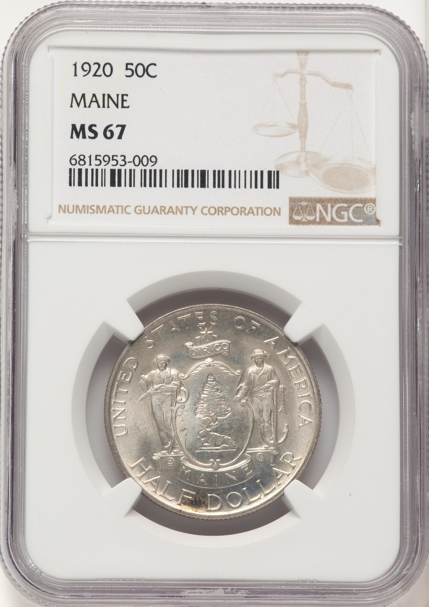 1920 50C Maine Commemorative Silver NGC MS67