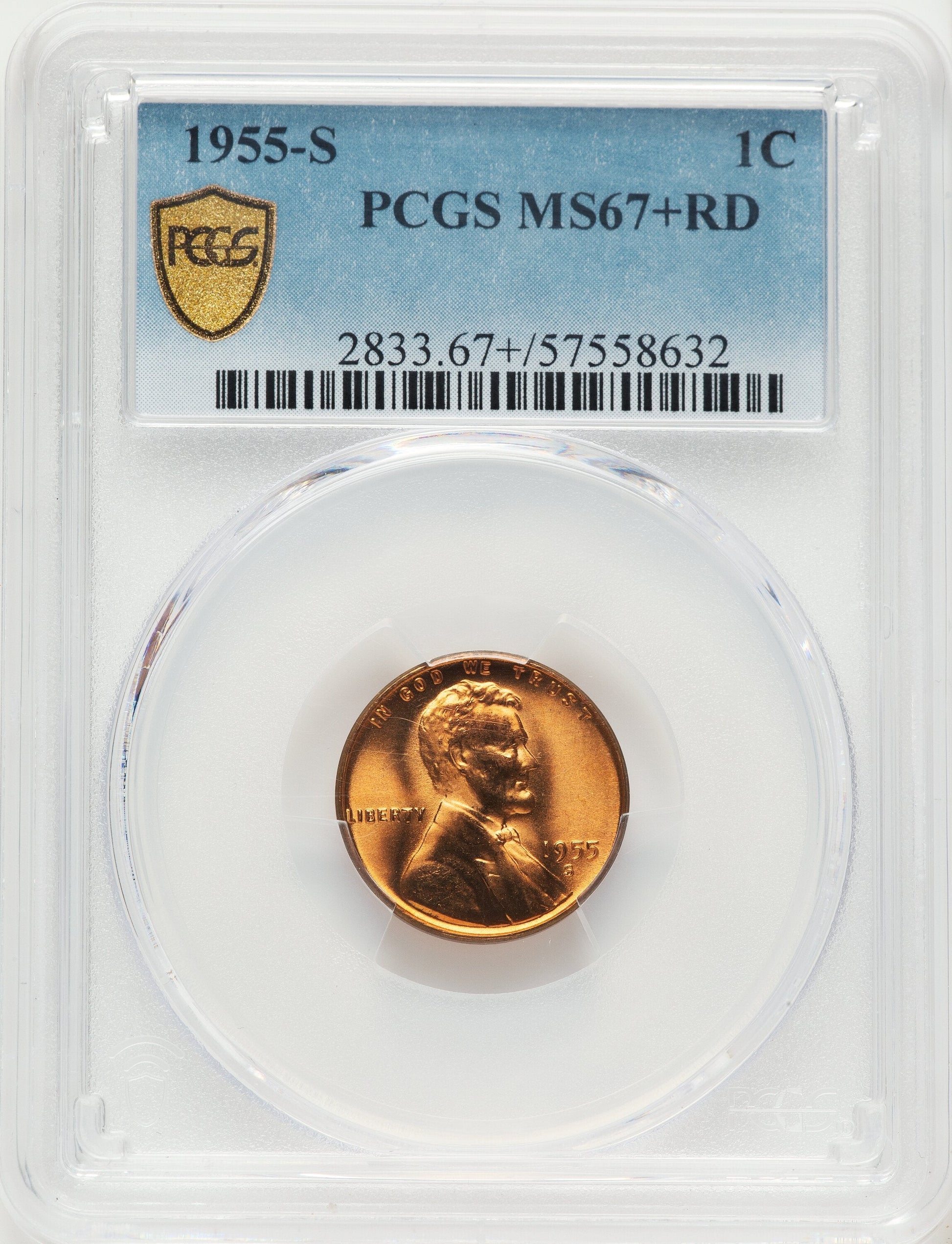 1955-S 1C RD Lincoln Cent PCGS MS67+