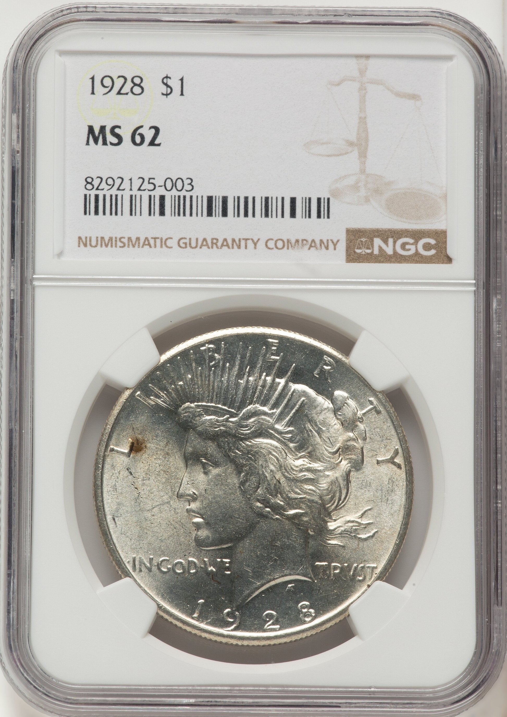 1928 Peace Dollar NGC MS62