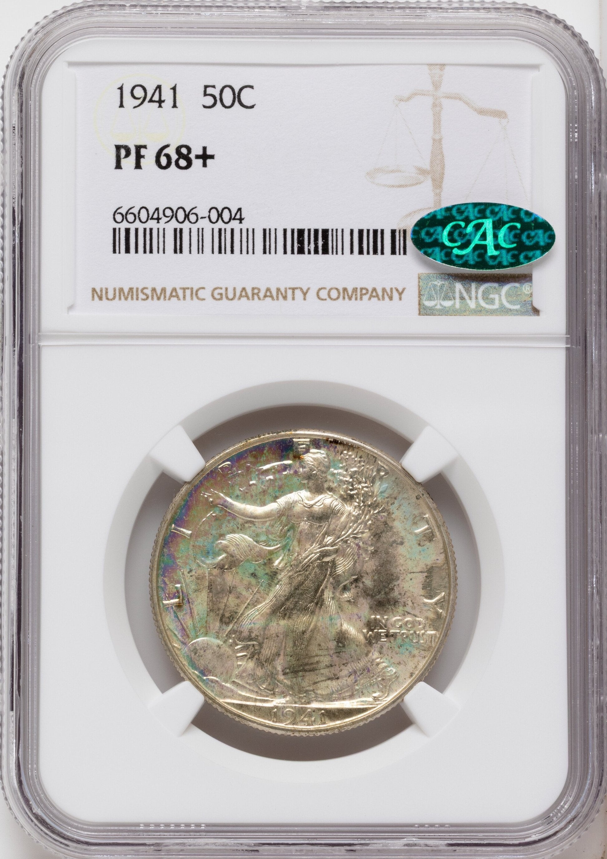 1941 50C CAC Proof Walking Liberty Half Dollar NGC PR68+