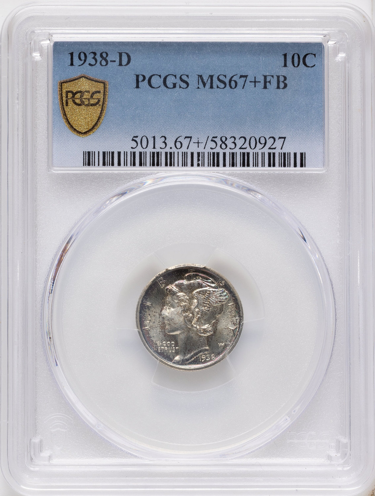 1938-D 10C FB Mercury Dime PCGS MS67+