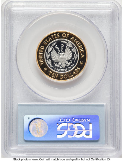 2000-W $10 Library of Congress Bi-Metallic Gold 0.2509 oz and Platinum 0.2509 oz US Vault Collection Blue Label Modern Issues PCGS MS70