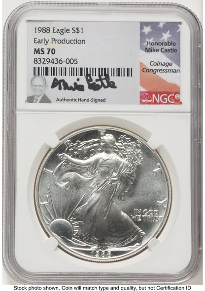 1988 Silver Eagle Early Production Mike Castle NGC PF70