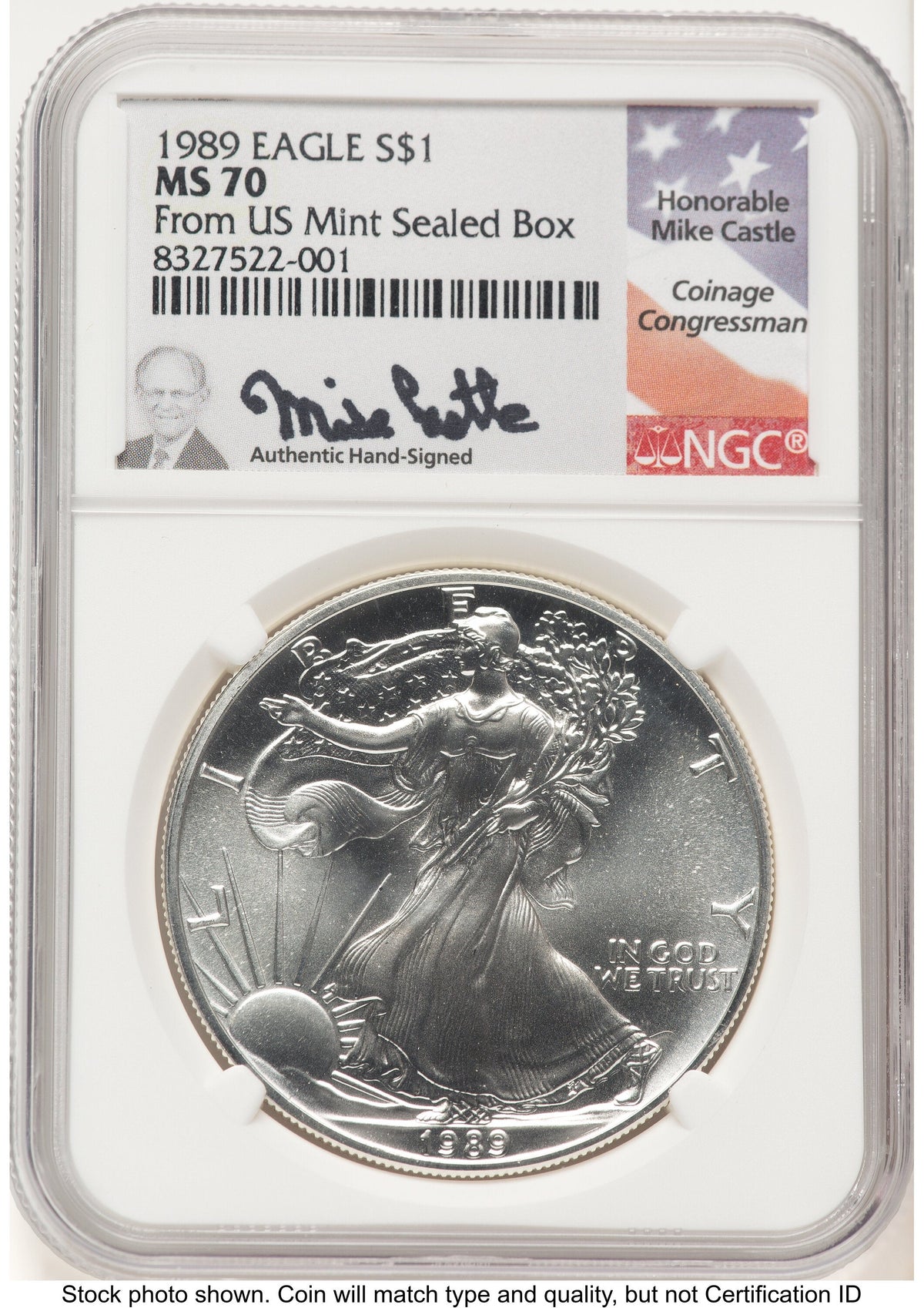 1989 Silver Eagle Mike Castle From US Mint Sealed Box NGC MS70