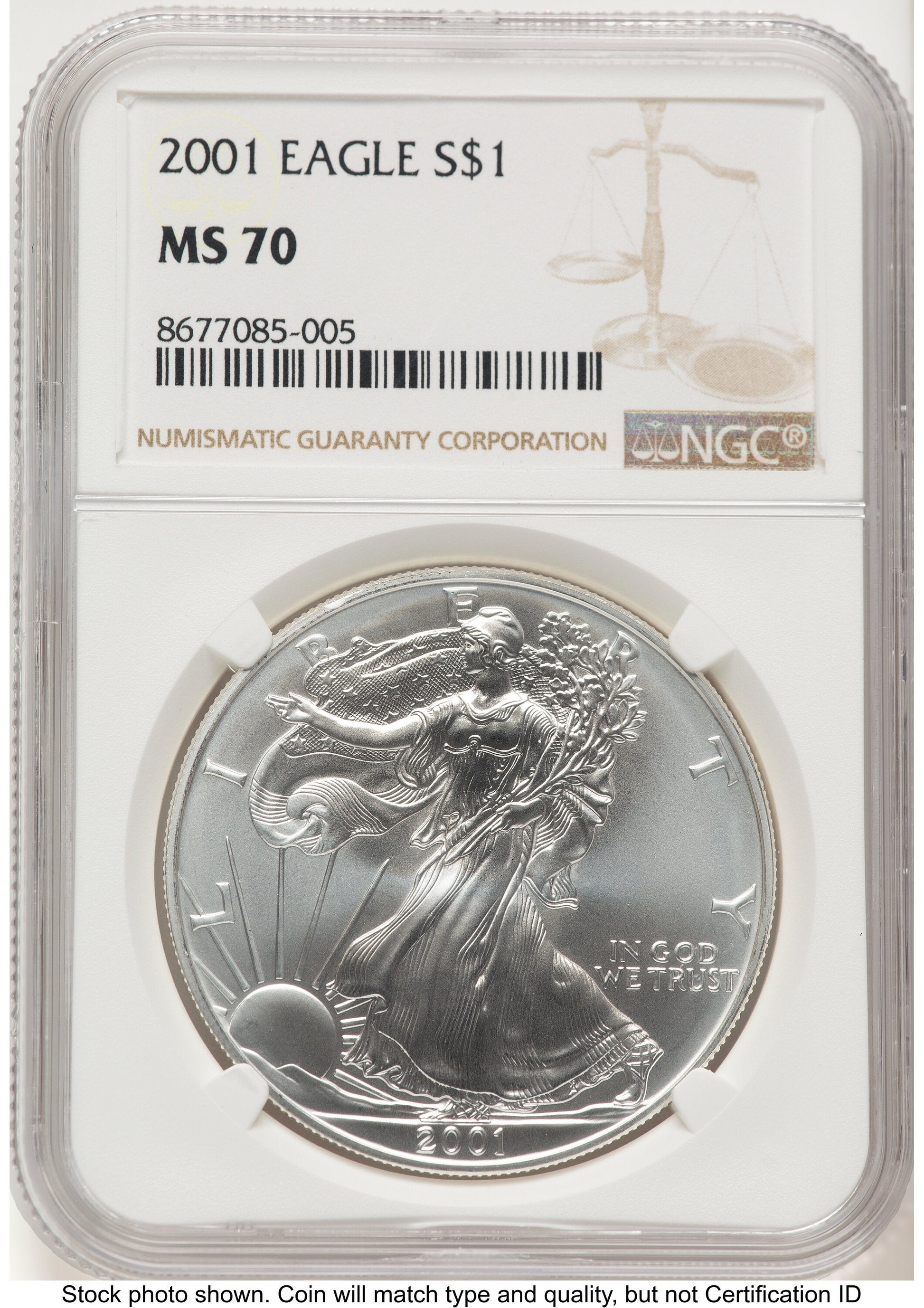 2001 Silver Eagle Brown Label NGC MS70