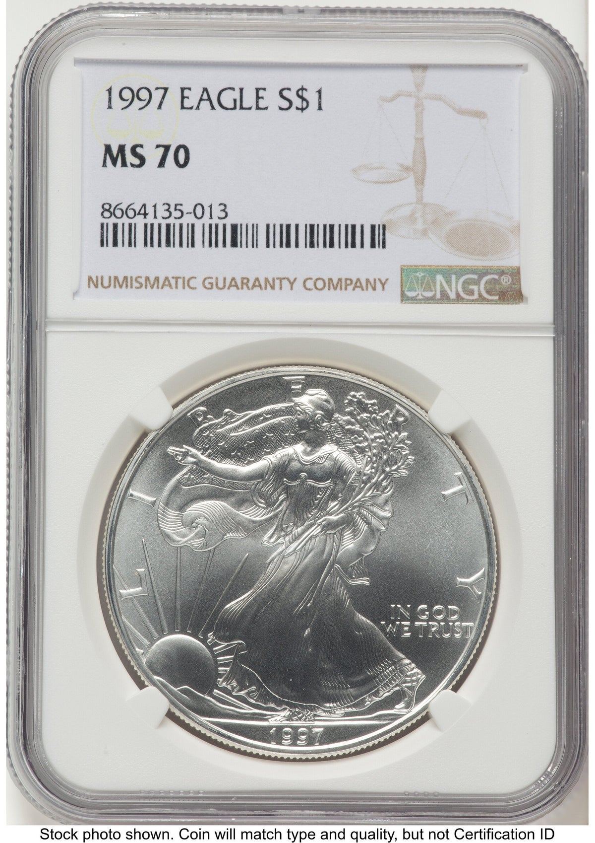1997 Silver Eagle Brown Label NGC MS70