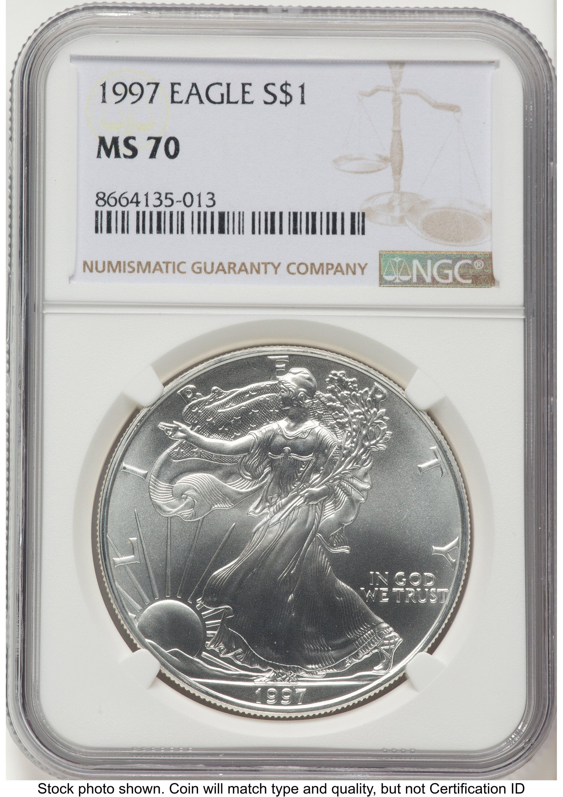 1997 Silver Eagle Brown Label NGC MS70
