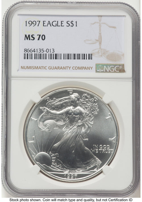 1997 Silver Eagle Brown Label NGC MS70