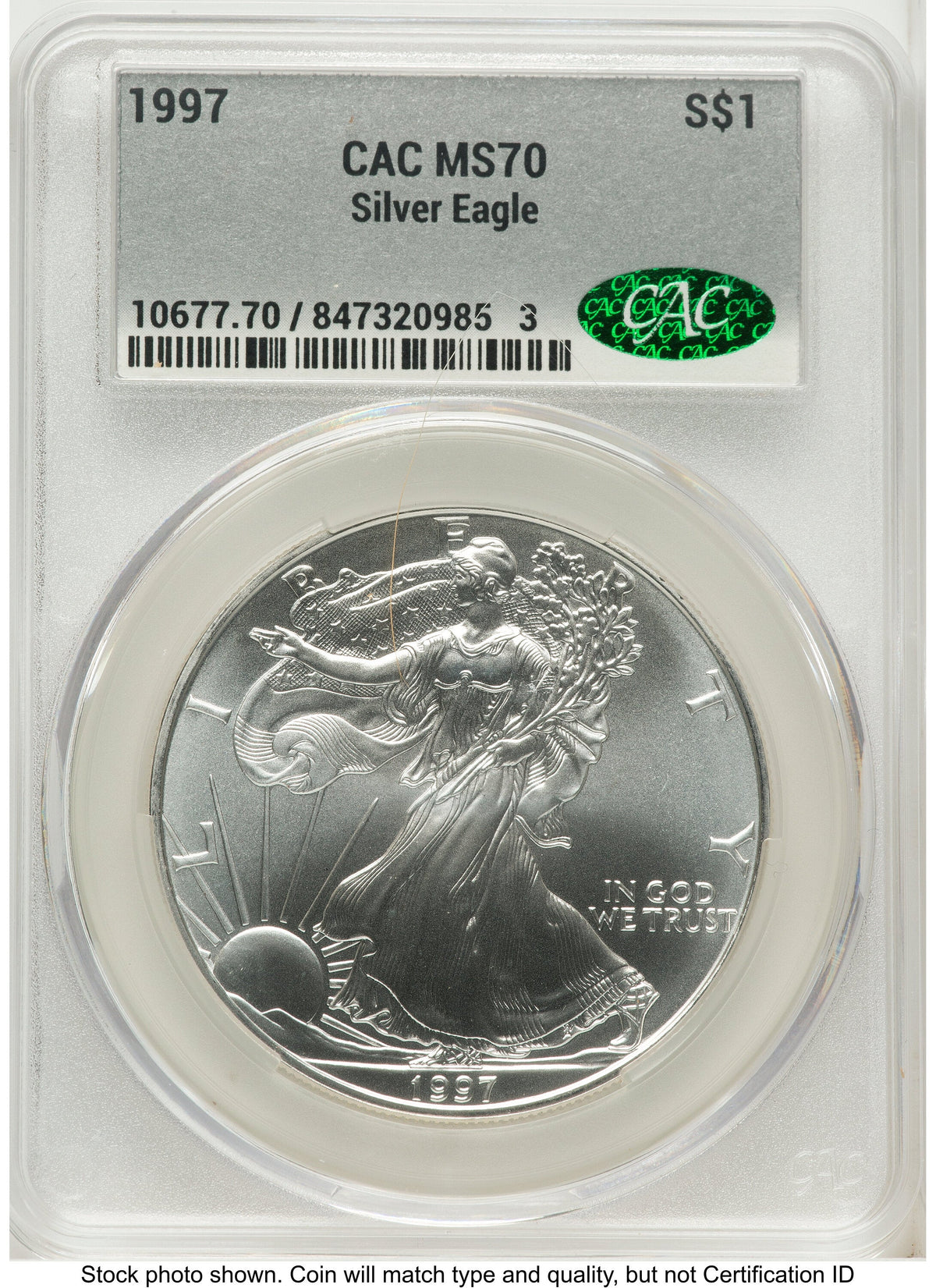 1997 Silver Eagle Silver Label CACG MS70