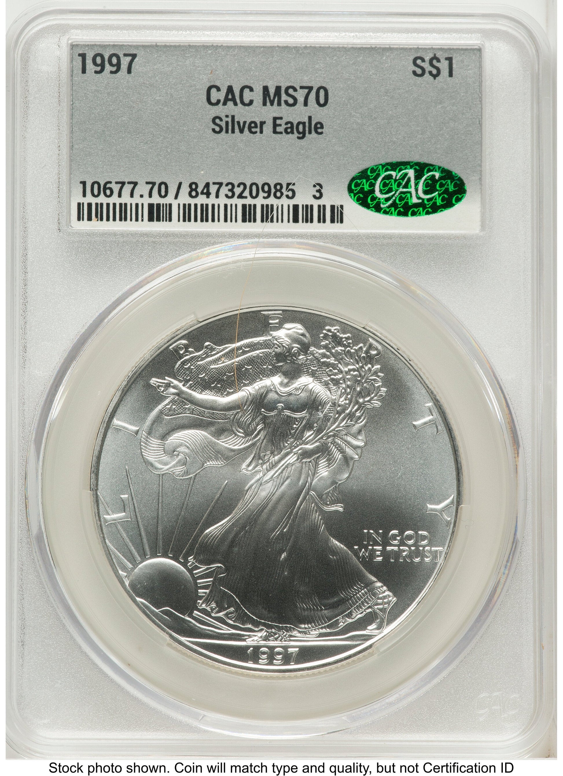 1997 Silver Eagle Silver Label CACG MS70